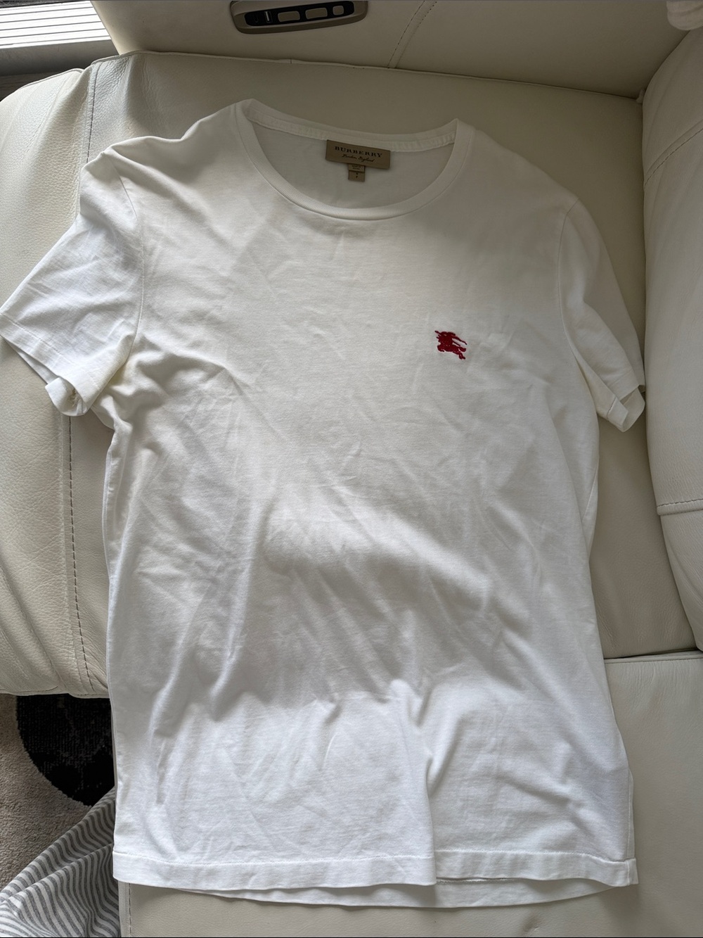 Burberry White Short-Sleeve Crewneck Tee with Red Logo